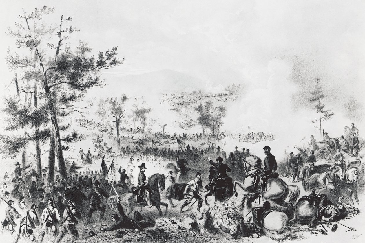 Slaget ved Gettysburg, seier for unionsstyrker ledet av George Gordon Meade og nederlag til general Robert Edward Lee, 1.-3. juli av Unbekannt Unbekannt