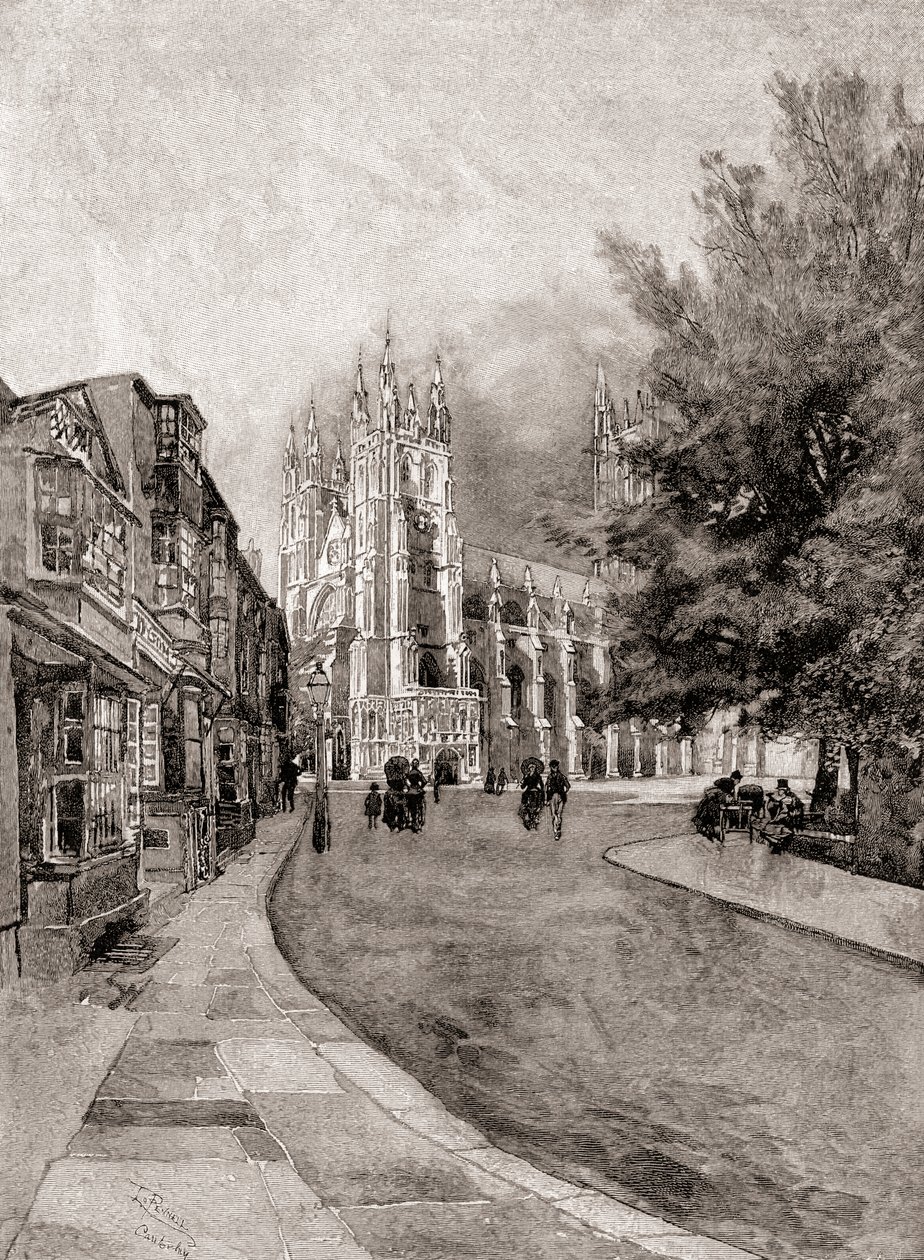 Canterbury Cathedral, fra Christchurch Gateway, fra The Century Magazine, utgitt 1887 (gravering) av Unbekannt Unbekannt