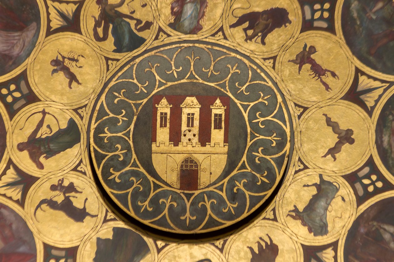 Slott, detalj av kalenderskiven, under astronomisk klokke i det gamle rådhuset, Praha (UNESCOs verdensarvliste av Unbekannt Unbekannt