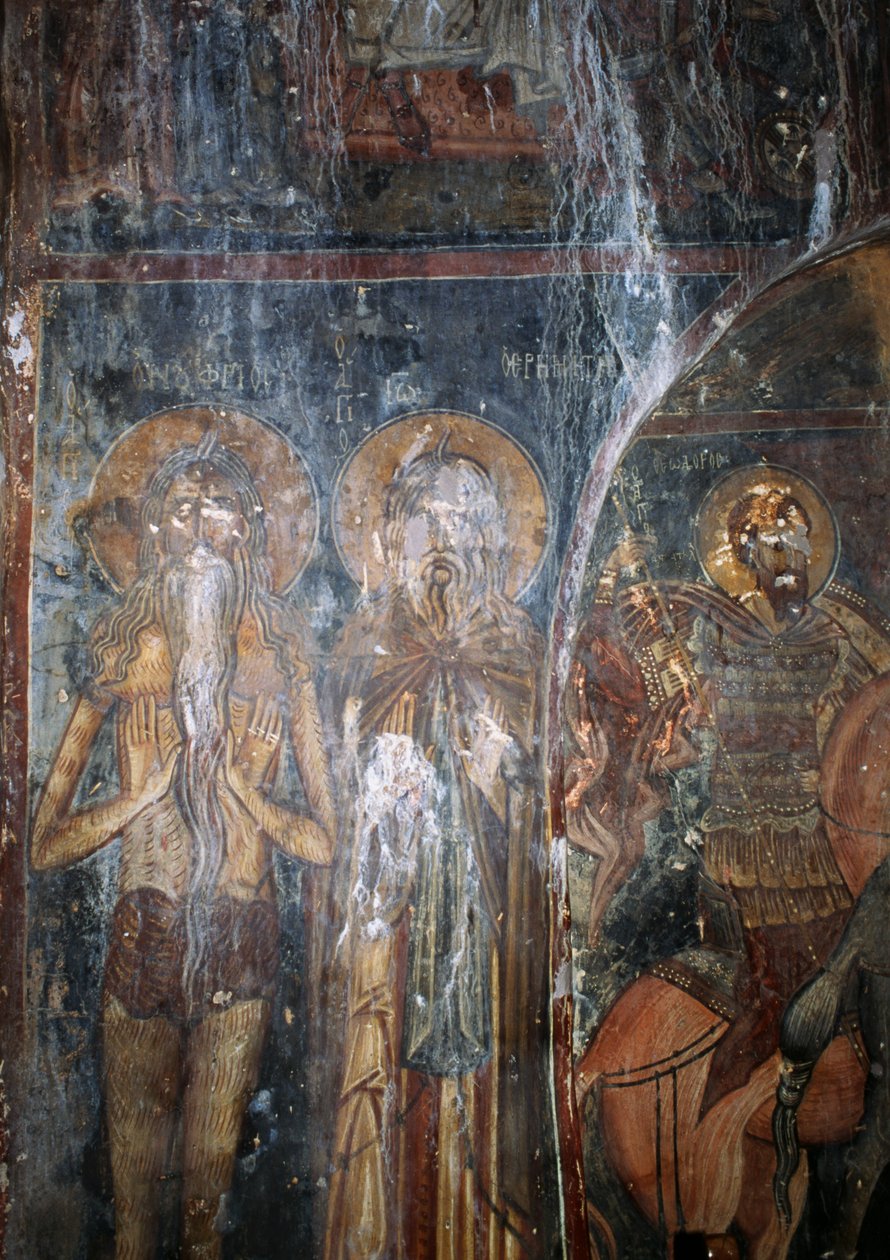 Kristus og helgener, freskomaleri i kirken Agios Ioannis, Kantanos, Kreta, Hellas (bilde) av Unbekannt Unbekannt