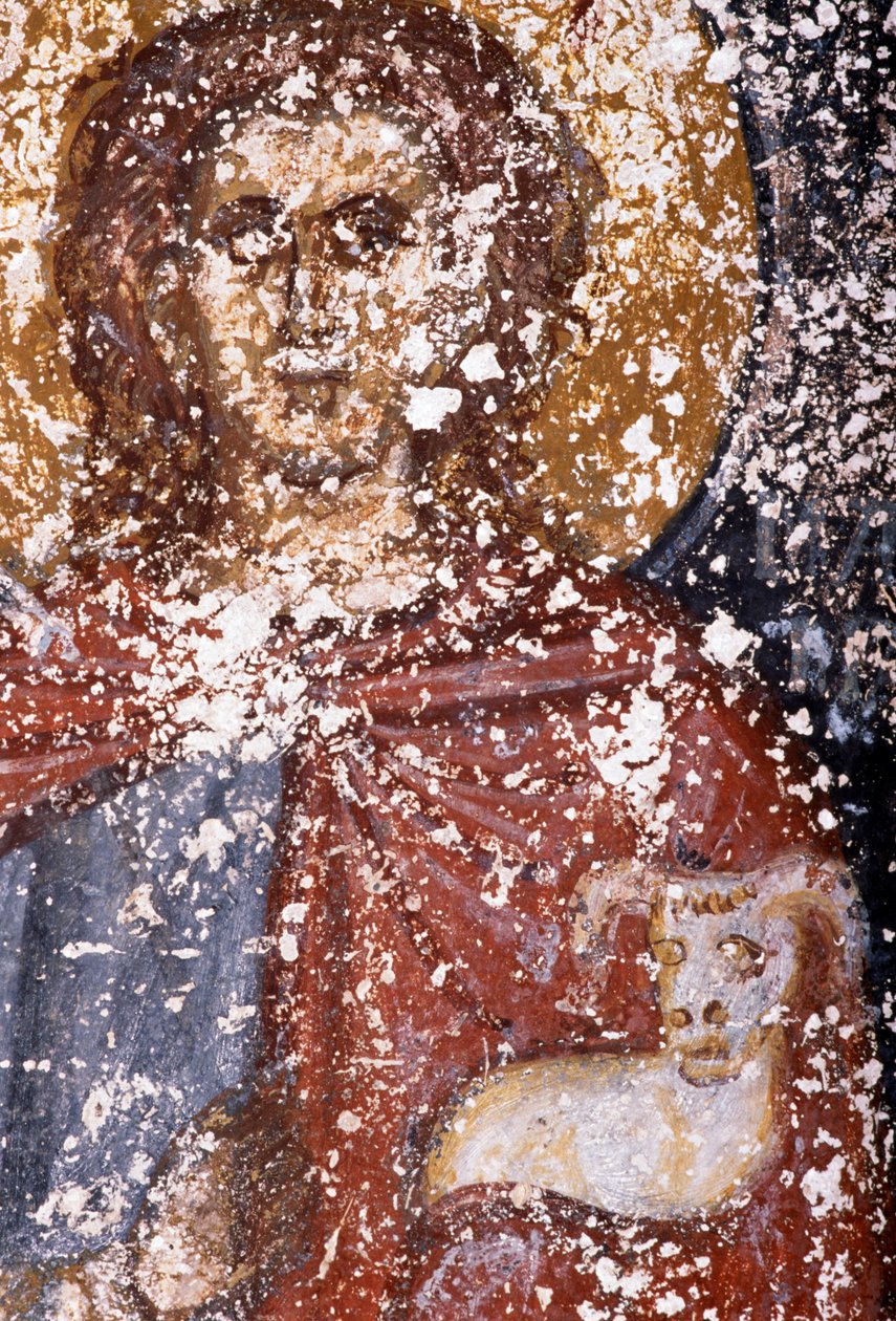 Kristus, freskomaleri i den bysantinske kirken Sotiras Christos, Vlithias, Kreta, Hellas (bilde) av Unbekannt Unbekannt
