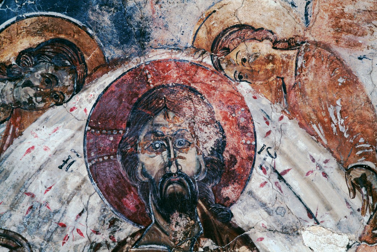 Kristus, freskomaleri i den bysantinske kirken St George, Komitades, Kreta, Hellas (bilde) av Unbekannt Unbekannt