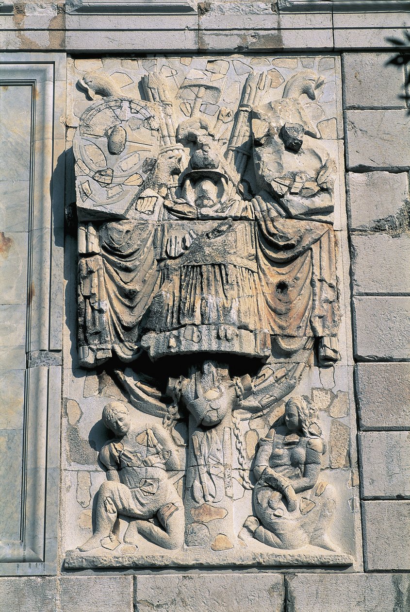 Nærbilde av skulpturer på en vegg, Trophee Des Alpes, La Turbie, Provence-Alpes-Cote D'azur, Frankrike av Unbekannt Unbekannt