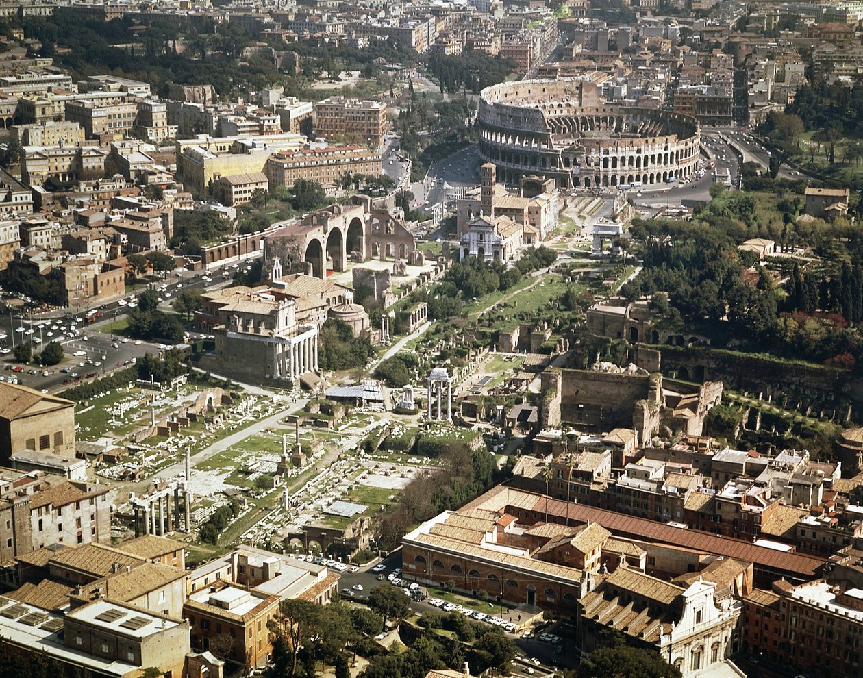 Colosseum eller Flavian Amphitheatre, luftfoto, 70-80 ad, Roma, Italia (bilde) av Unbekannt Unbekannt