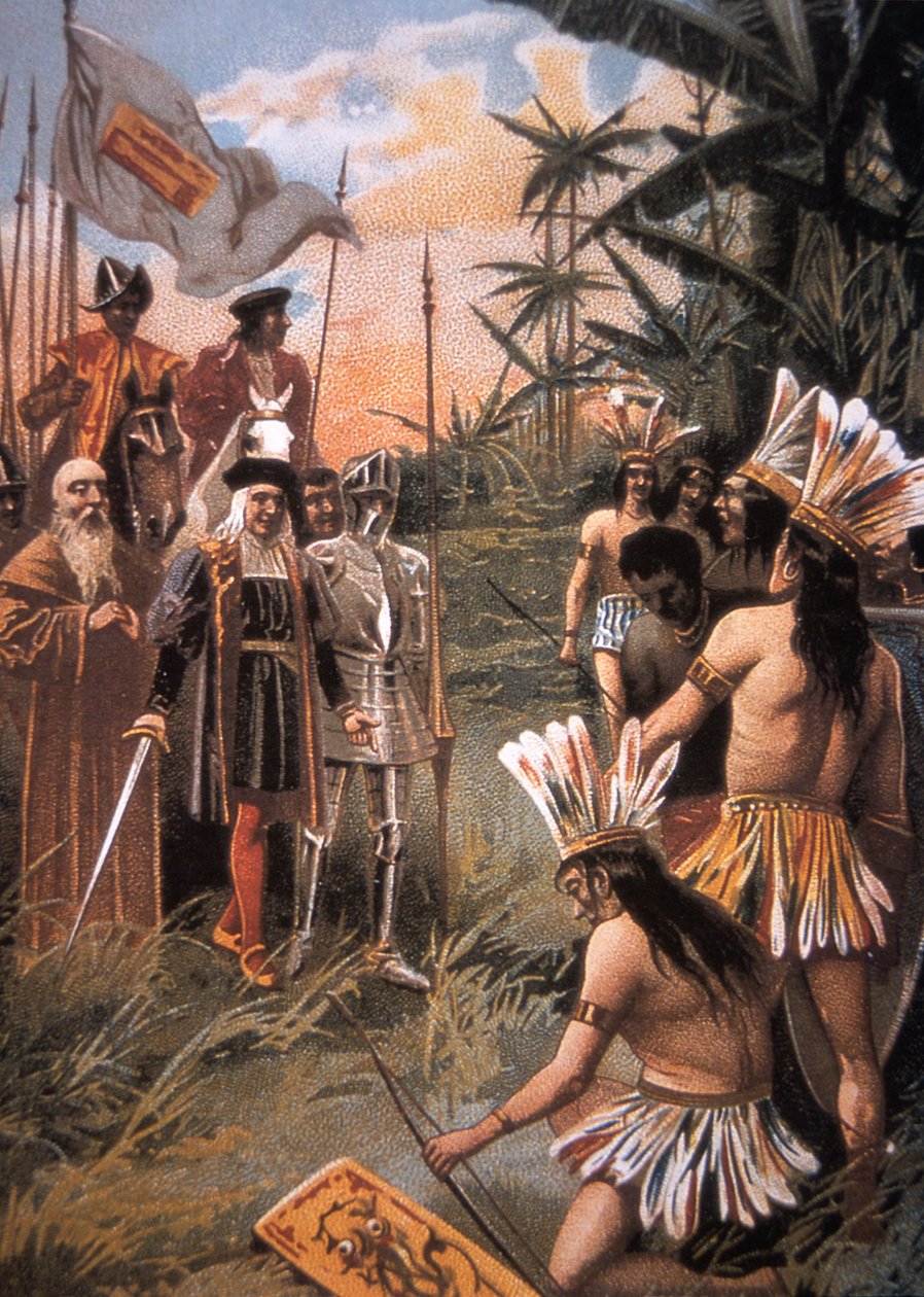 Columbus lander i den nye verden og møter indianerne av Unbekannt Unbekannt