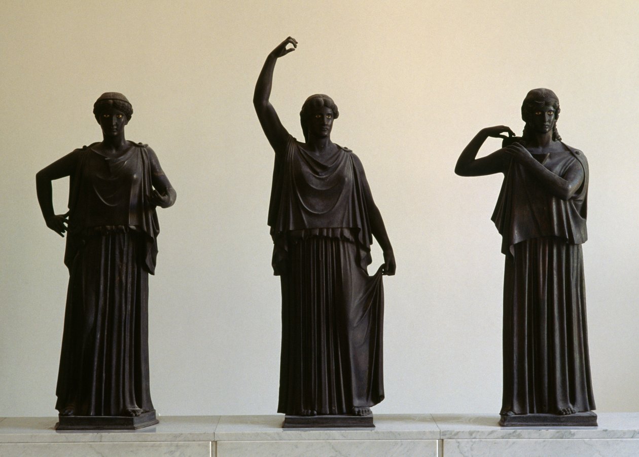 Dansere eller Hydrophorai (vannbærere), gruppe på fem bronseskulpturer fra Villa of the Papyri, Herculaneum, Campania, Italia. romersk sivilisasjon av Unbekannt Unbekannt