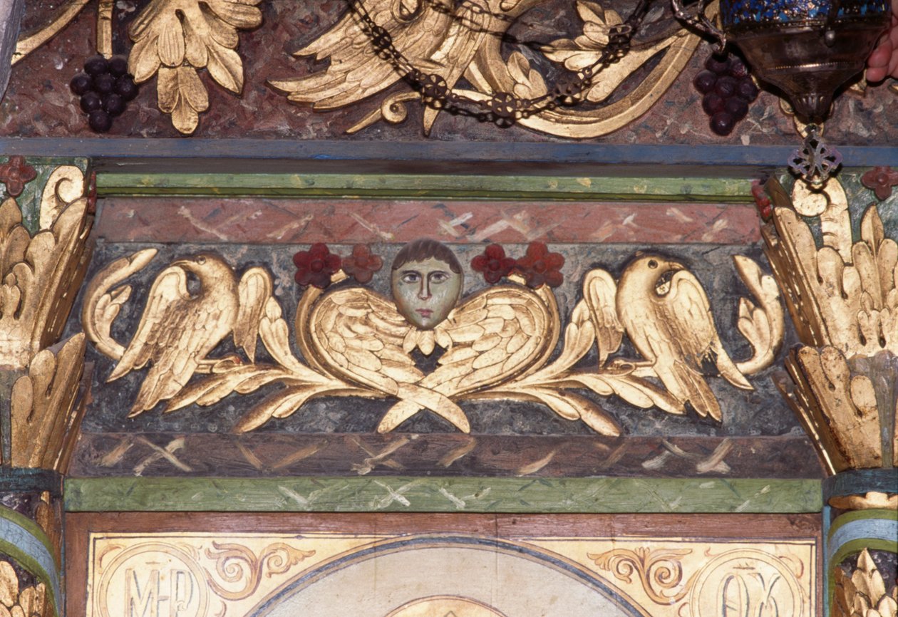 Dekorasjon, detalj av ikonostase i den bysantinske kirken St George, Anidri, Kreta, Hellas (bilde) av Unbekannt Unbekannt