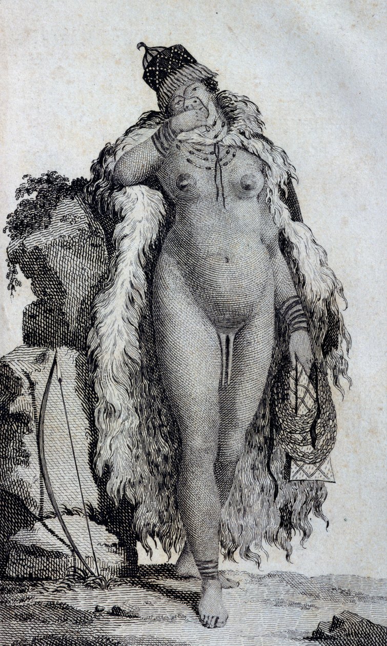 Etnisk kvinne Khoikhoi (Hottentots), fra Travels of Le Vaillant inn i de indre delene av Afrika via Kapp det gode håp, i årene 1783 av Unbekannt Unbekannt