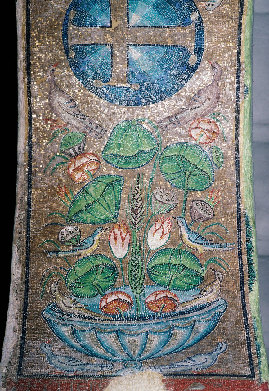 Blomster og fugler, mosaikk i den tidlige kristne kirken Panagia Ahiropiitos eller Panagia Acheiropoietos, også kalt Achiropita (som ikke er skapt av menneskelig hånd), Thessaloniki, Sentral-Makedonia, Hellas, 500-tallet (bilde) av Unbekannt Unbekannt