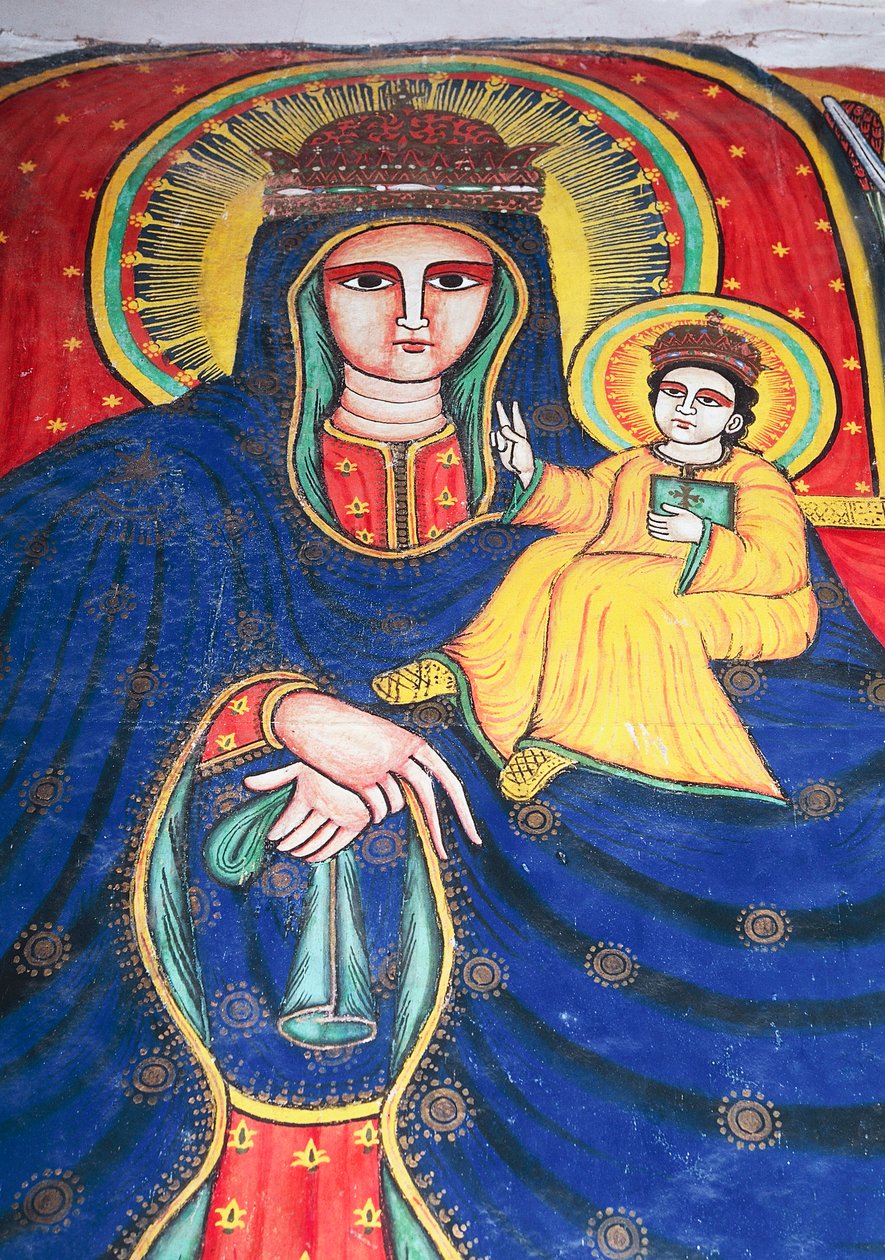 Freskomaleri som viser Maria og barn, Vår Frue Maria av Sions kirke (1600-tallet), Aksum (Unescos verdensarvliste av Unbekannt Unbekannt