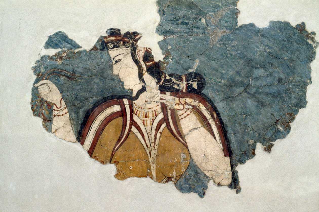 Freskefragment som viser kvinneskikkelse, fra Mykene, Hellas, mykensk sivilisasjon av Unbekannt Unbekannt