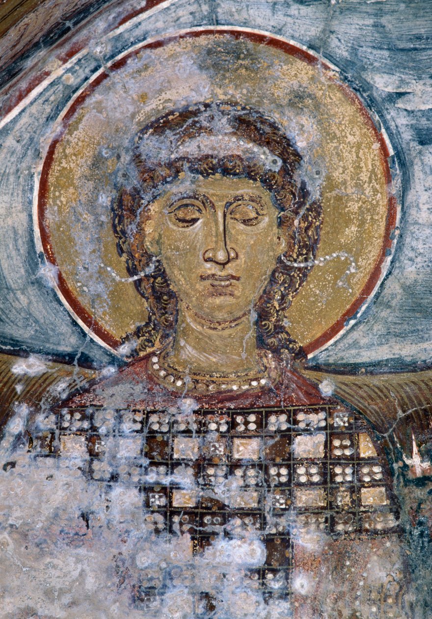 Fresco med helgen i den bysantinske kirken Agios Georgios, Vathi, Kreta, Hellas (bilde) av Unbekannt Unbekannt
