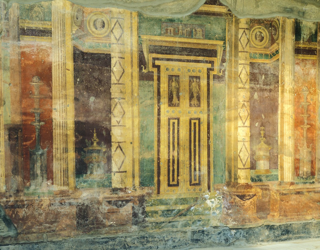 Italia, Campania, Oplonti, arkeologiske området Torre Annunziata, Roman Villa Poppaea, Great Hall, Fresco med søyler i andre Pompeiansk stil av Unbekannt Unbekannt