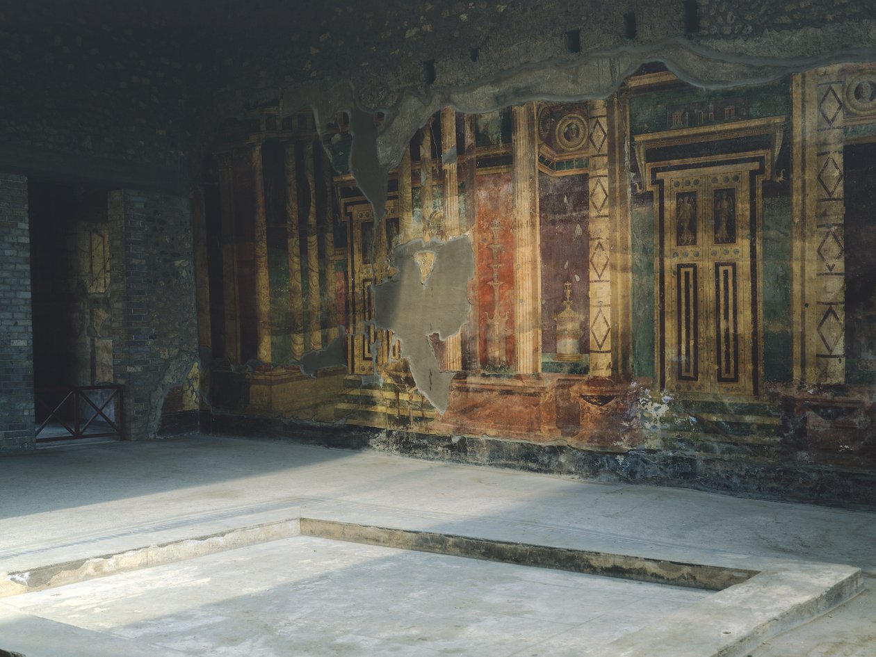 Italia, Campania, Oplonti, arkeologiske området i Torre Annunziata, Roman Villa Poppaea, fresker med arkitektoniske motiver i andre pompeianske stil av Unbekannt Unbekannt