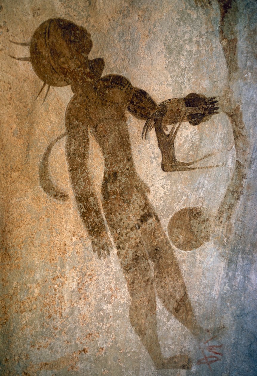 Mann som svømmer, bergmaleri, Tassili n'Ajjer (Unescos verdensarvliste av Unbekannt Unbekannt