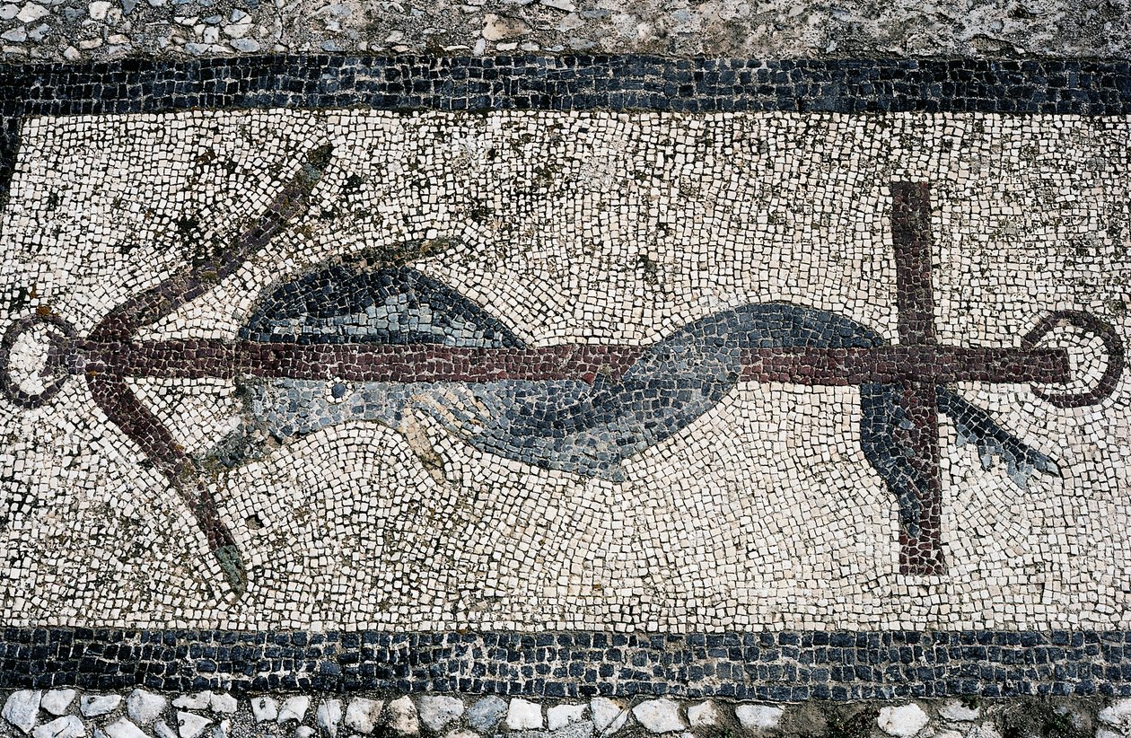 Mosaikk som viser delfin og anker, øya Delos (UNESCOs verdensarvliste av Unbekannt Unbekannt