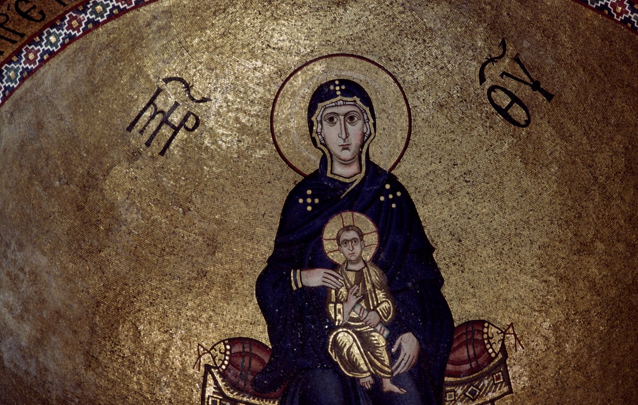 Mosaikk av jomfru Maria fra innsiden av Hosios Loukas-klosteret, Hellas, grunnlagt tidlig på 1000-tallet av Unbekannt Unbekannt
