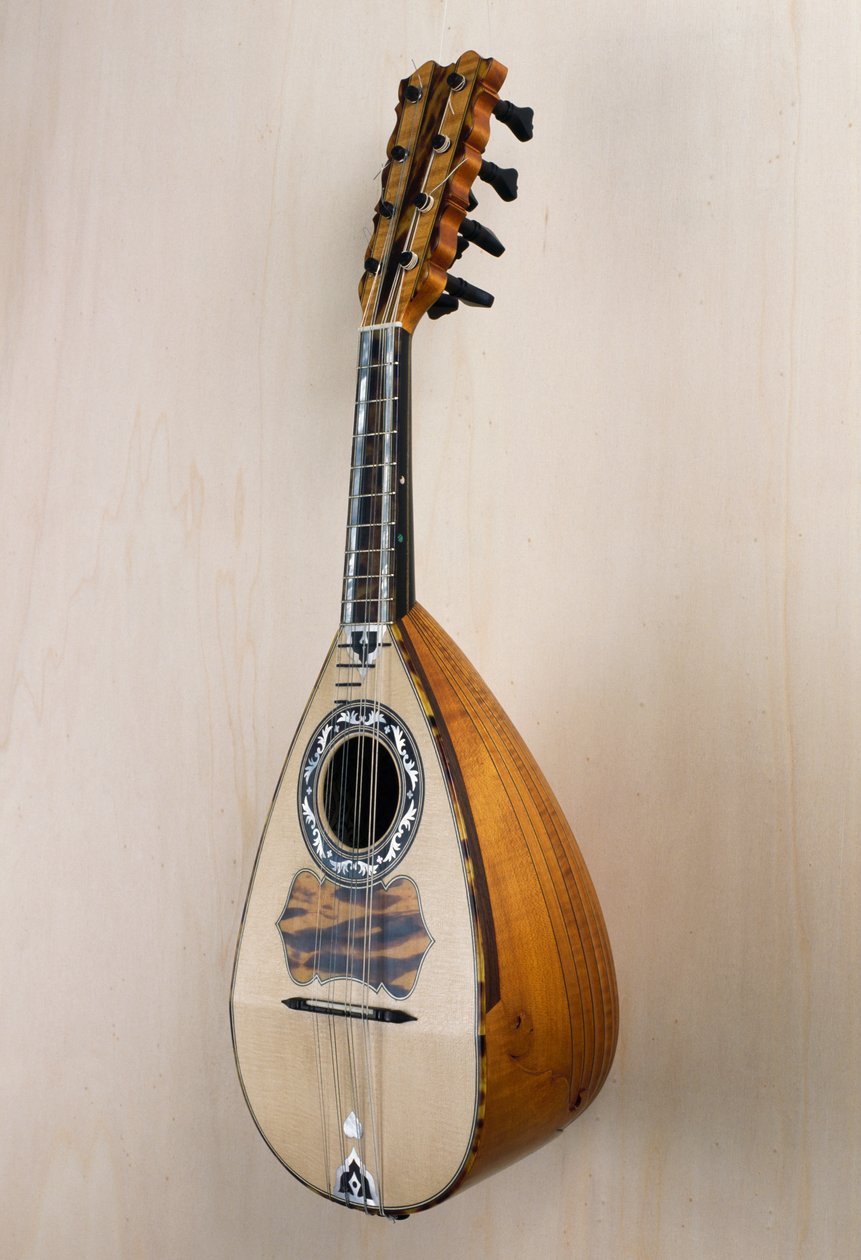 Napolitansk mandolin, musikkinstrument bygget i verkstedet til luthier Pasquale Scala i Praiano, Campania. Italia, 1900-tallet av Unbekannt Unbekannt