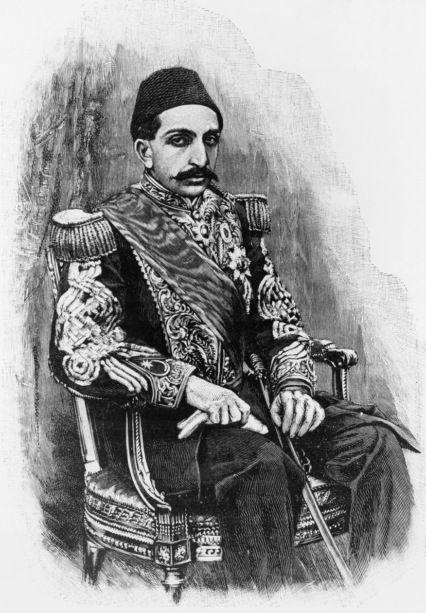 Portrett av Abdul Hamid II (1842-1918), 34. sultan av det osmanske riket fra 1876 til 1909, gravering etter fotografi av Unbekannt Unbekannt