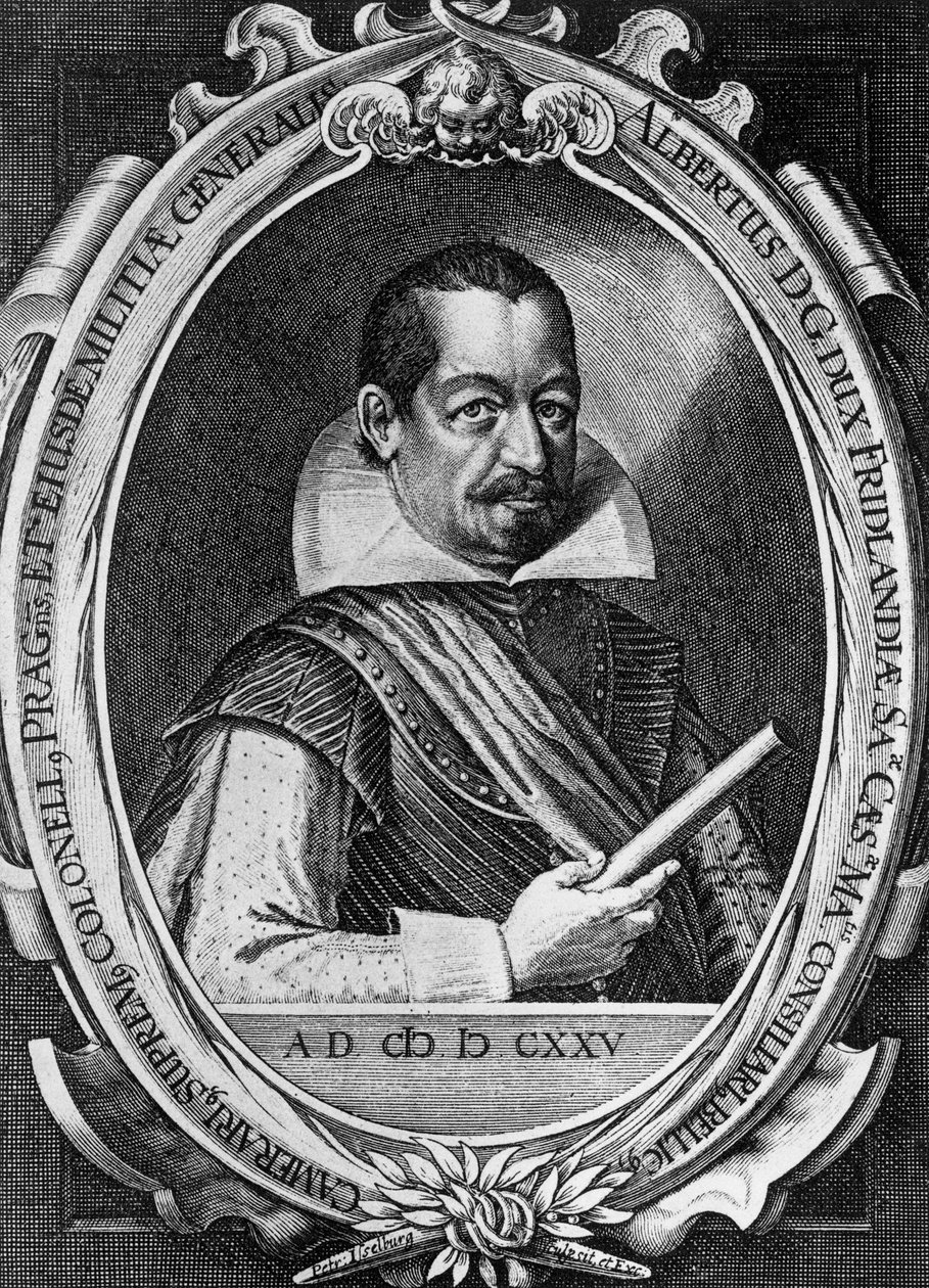 Portrett av Albrecht Wenzel Eusebius von Waldstein (1583-1634), bohemsk militærleder og politiker, han tilbød sine tjenester under tretti års krig til keiser Ferdinand II, gravering av Peter Isselburg (ca. 1580-ca. 1631) av Unbekannt Unbekannt