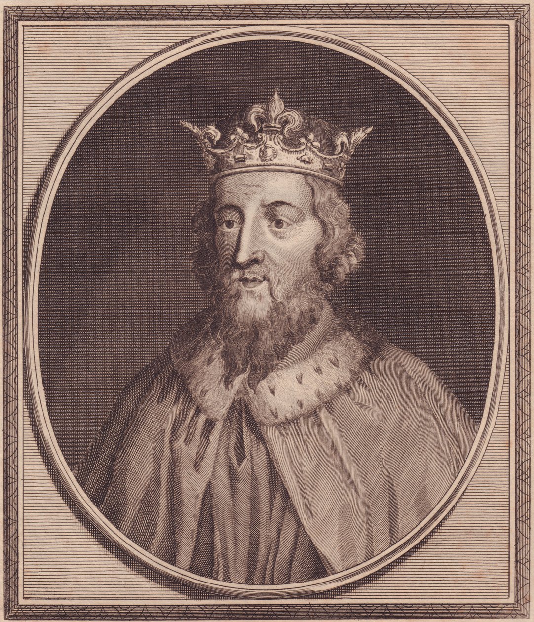 Portrett av Alfred Great (849-889), konge av Wessex, Storbritannia, kobberstikk av John Goldar (1729-1795) av Unbekannt Unbekannt