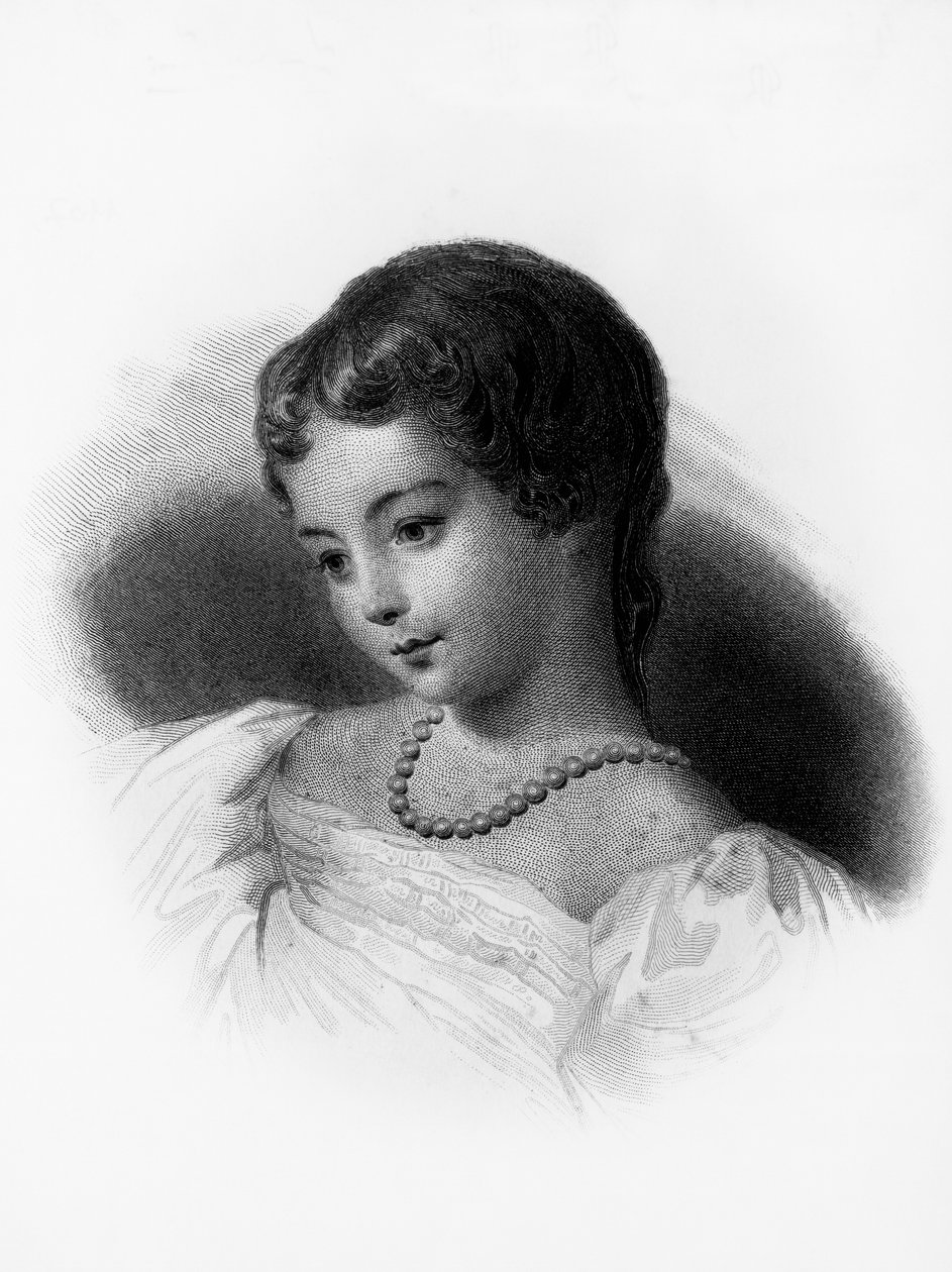 Portrett av Augusta Ada Byron, grevinne av Lovelace (1815-1852), engelsk matematiker og forfatter, hun blir sett på som første dataprogrammerer, gravering av Unbekannt Unbekannt