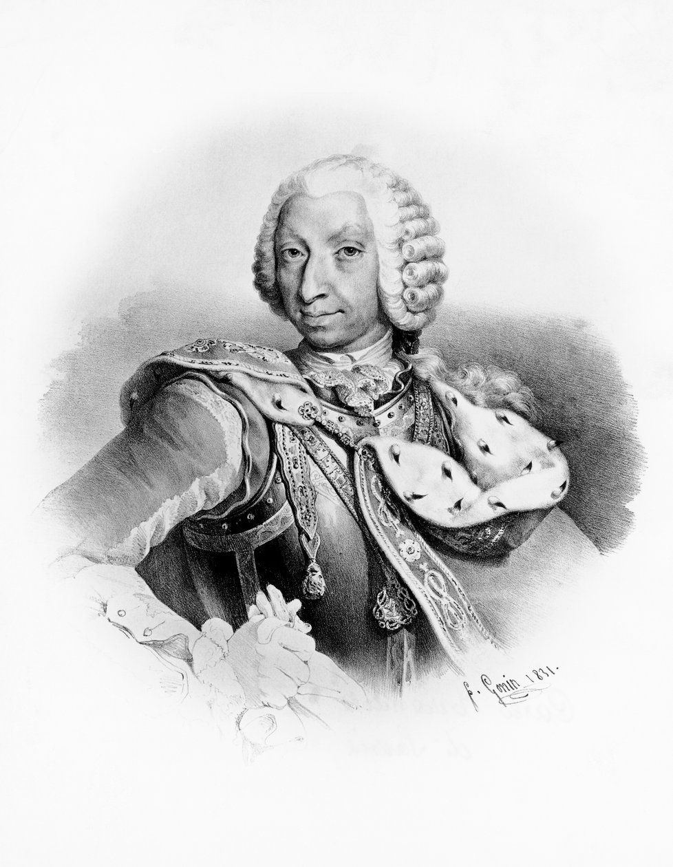 Portrett av Charles Emmanuel III av Savoy (1701-1773), konge av Sardinia fra 1730, gravering etter tegning av Francesco Gonin (1808-1889) av Unbekannt Unbekannt