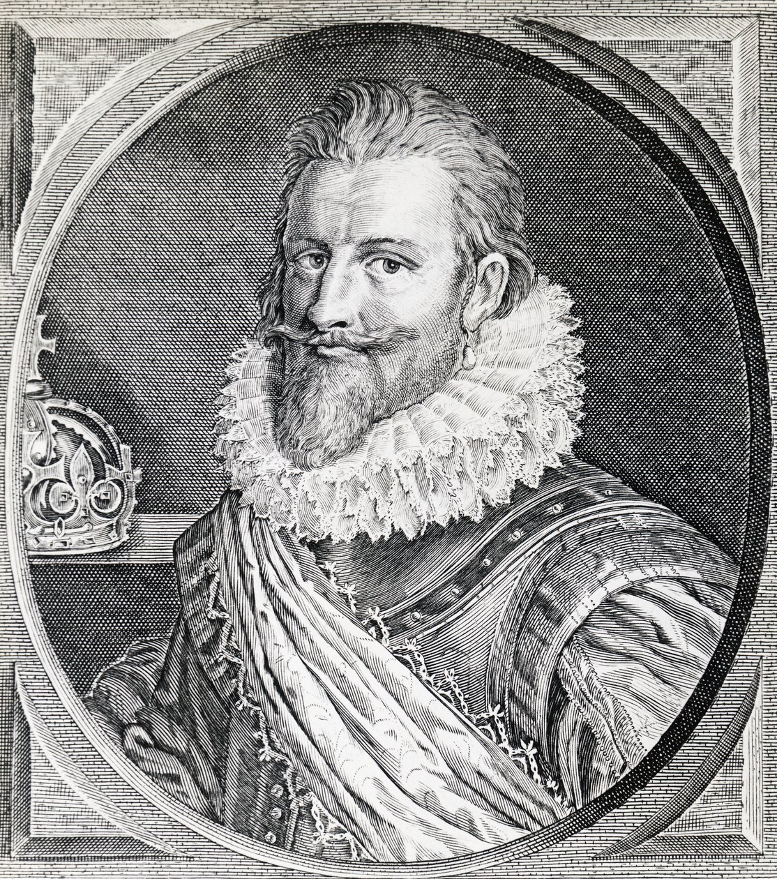 Portrett av Christian IV (1588-1648), konge av Danmark og Norge, gravering av Unbekannt Unbekannt