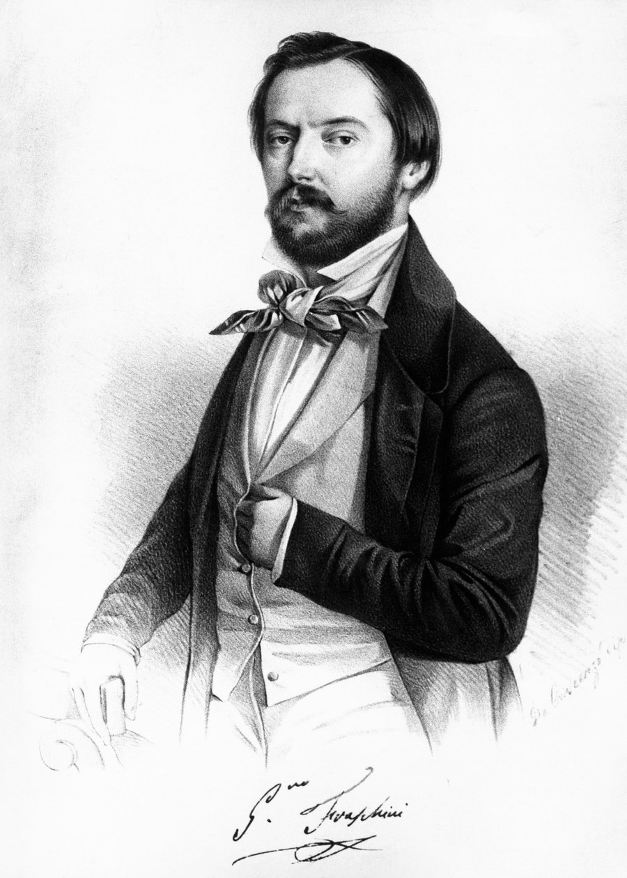 Portrett av Gaetano Fraschini (1816-1887), italiensk tenor, gravering av Unbekannt Unbekannt