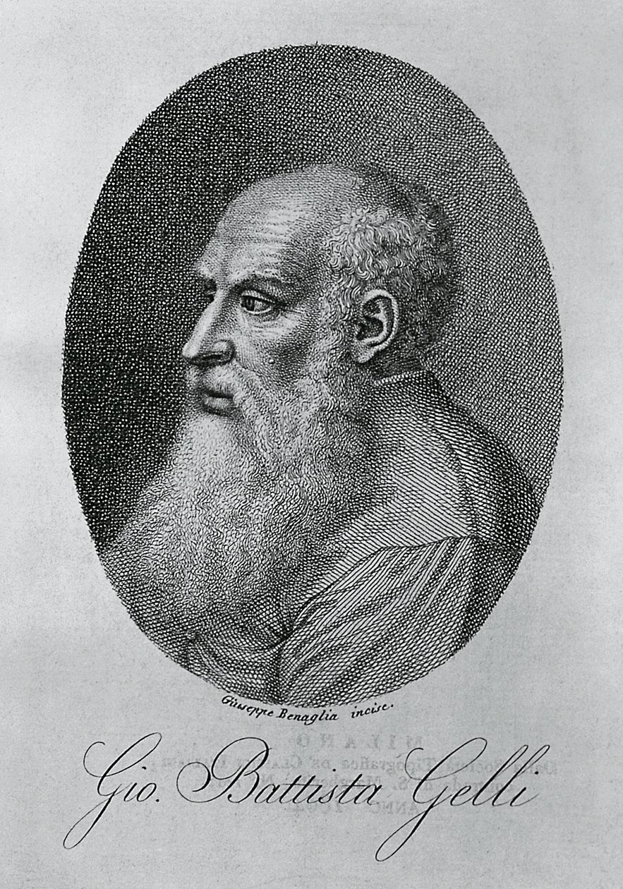 Portrett av Giovan Battista Gelli (1498-1563), italiensk filosof, forfatter og lærd, gravering av Giuseppe Benaglia (ca 1796-ca 1830) av Unbekannt Unbekannt