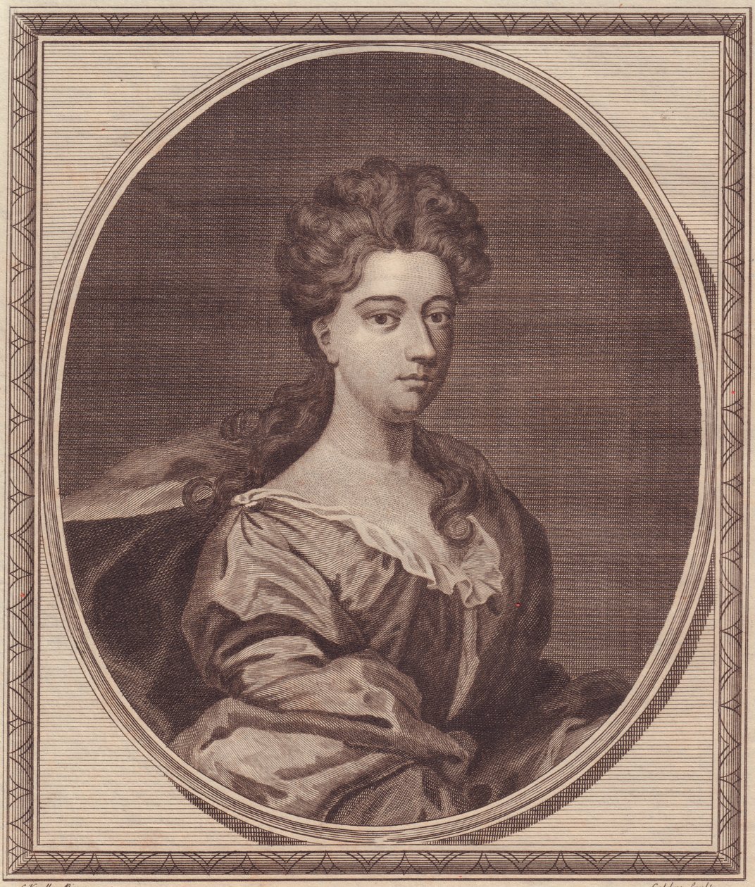 Portrett av Greville Doddington, hertuginne av Manchester (1672-1720), kobberstikk av John Goldar (1729-1795) fra maleri av G Kneller av Unbekannt Unbekannt