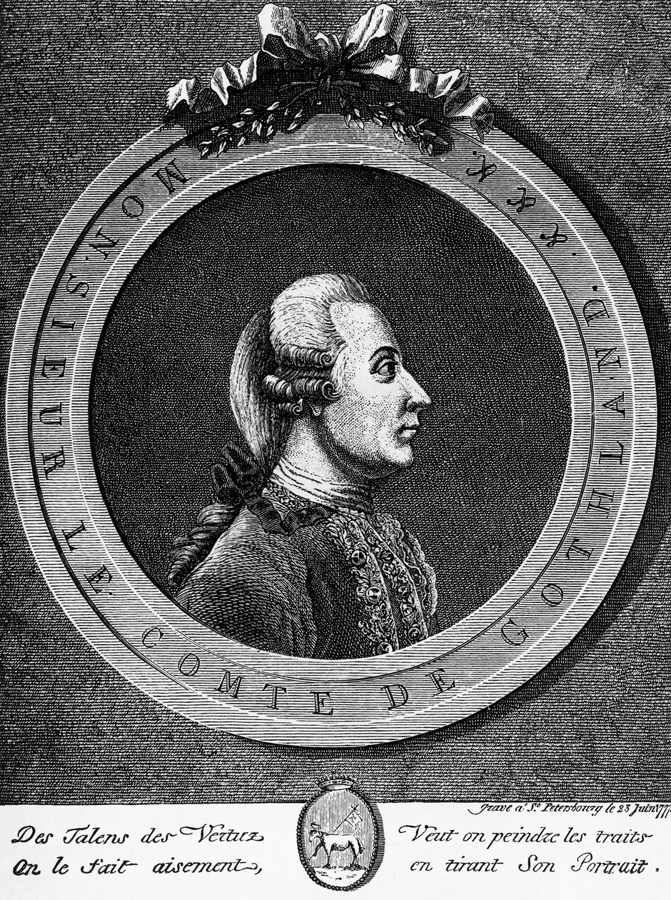 Portrett av Gustav III (1746-1792), konge av Sverige fra 1771, gravering av Unbekannt Unbekannt