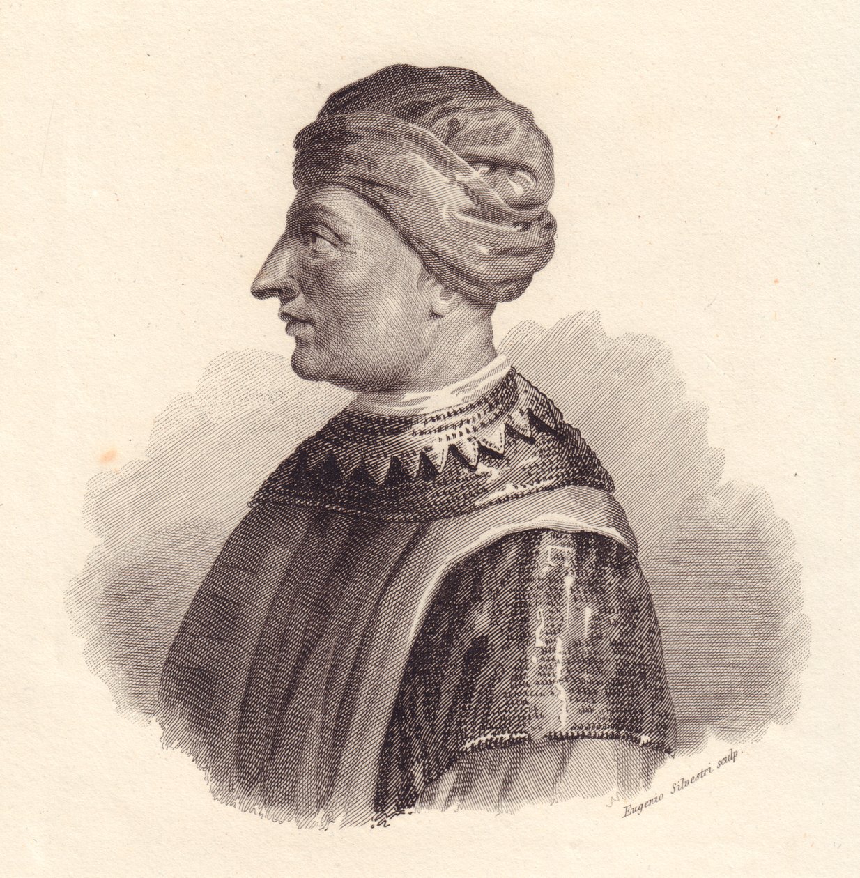 Portrett av italiensk militærleder Can Francesco della Scala også kjent som Cangrande I (1291-1329), kobberstikk av Eugenio Silvestri av Unbekannt Unbekannt