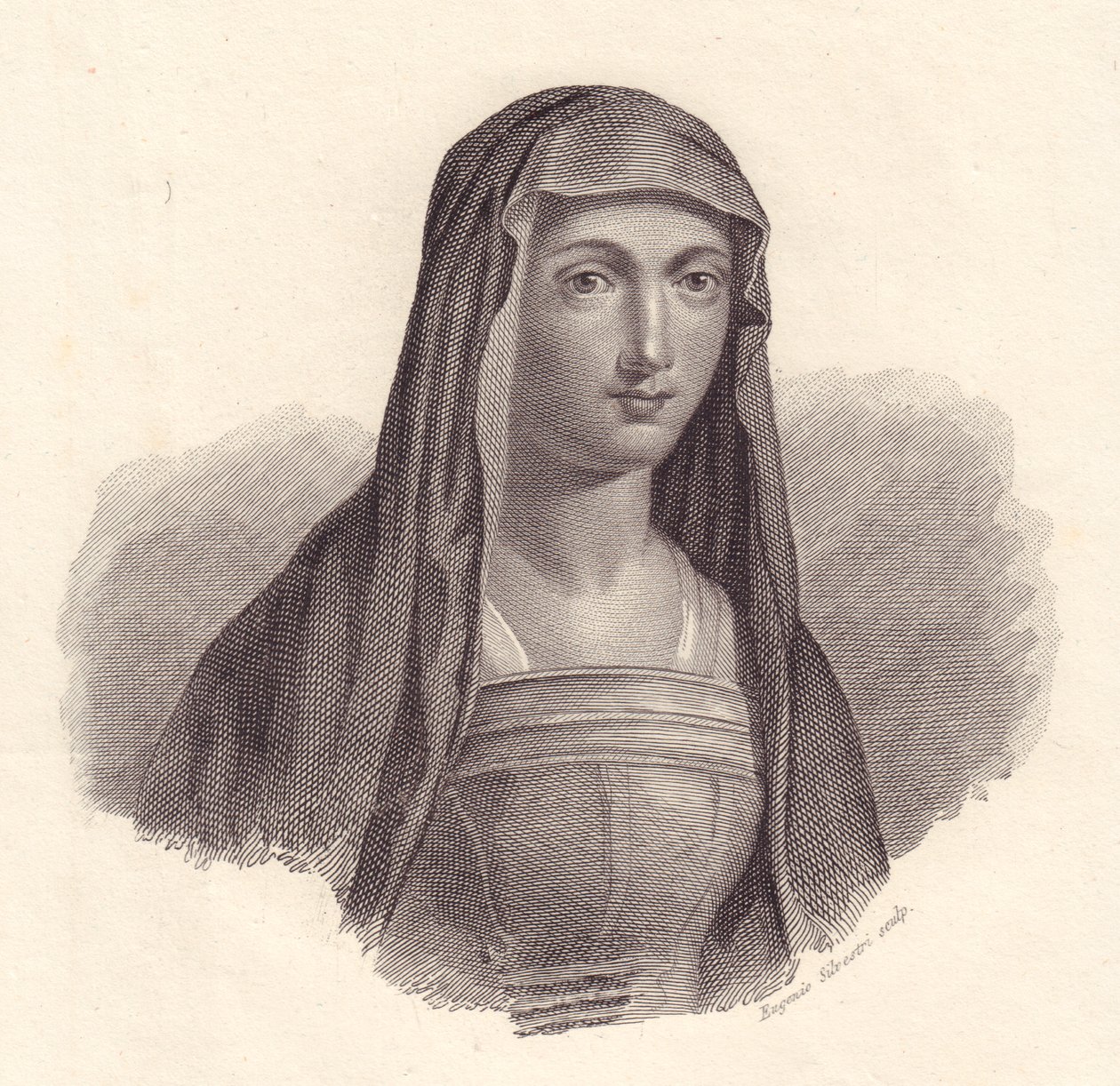 Portrett av den italienske billedhuggeren Properzia de' Rossi (1490-1530), kobberstikk av Eugenio Silvestri av Unbekannt Unbekannt