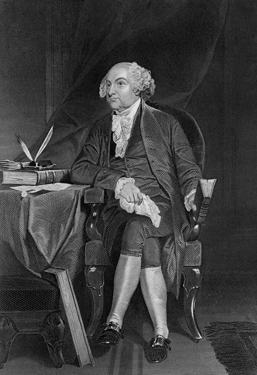 Portrett av John Adams (1735-1826), amerikansk politiker, 2. president i USA fra 1797 til 1801, og første visepresident fra 1789 til 1797, gravering av Unbekannt Unbekannt