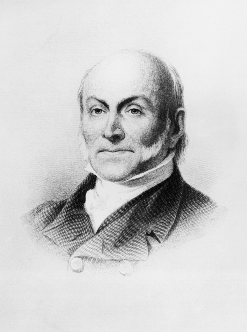 Portrett av John Quincy Adams (1767-1848), amerikansk diplomat og politiker som fungerte som USAs sjette president fra 1825 til 1829, gravering etter maleri av George Peter Alexander Healy (1818-1894) av Unbekannt Unbekannt