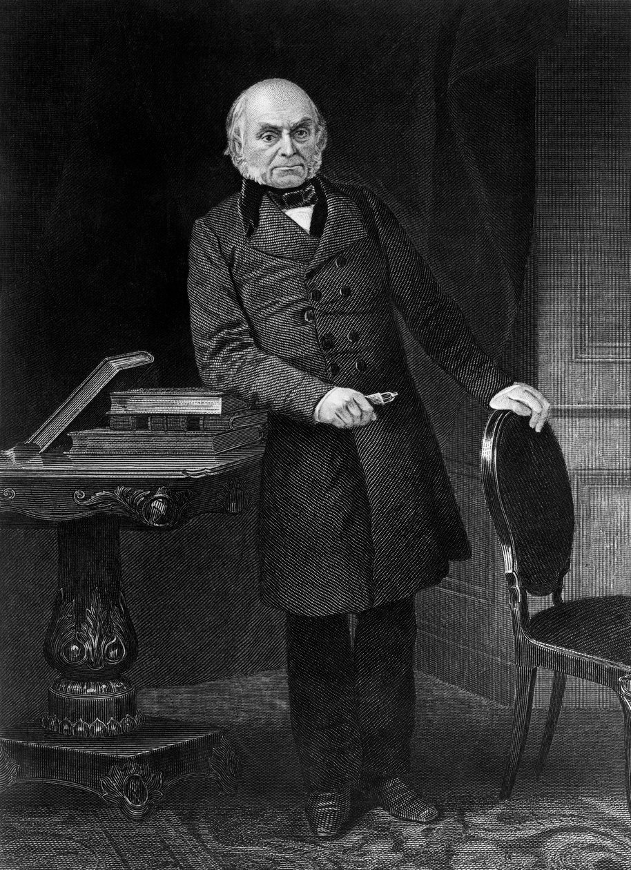 Portrett av John Quincy Adams (1767-1848), amerikansk politiker og diplomat som var USAs sjette president fra 1825 til 1829, gravering av Unbekannt Unbekannt