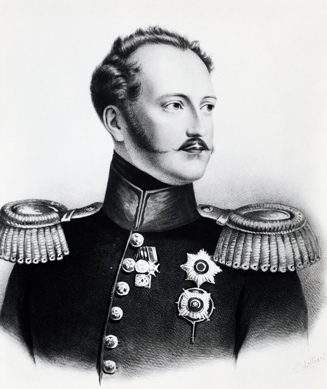 Portrett av Nicholas I Romanov (1796-1855), tsar av Russland fra 1825 til 1855, gravering av Unbekannt Unbekannt