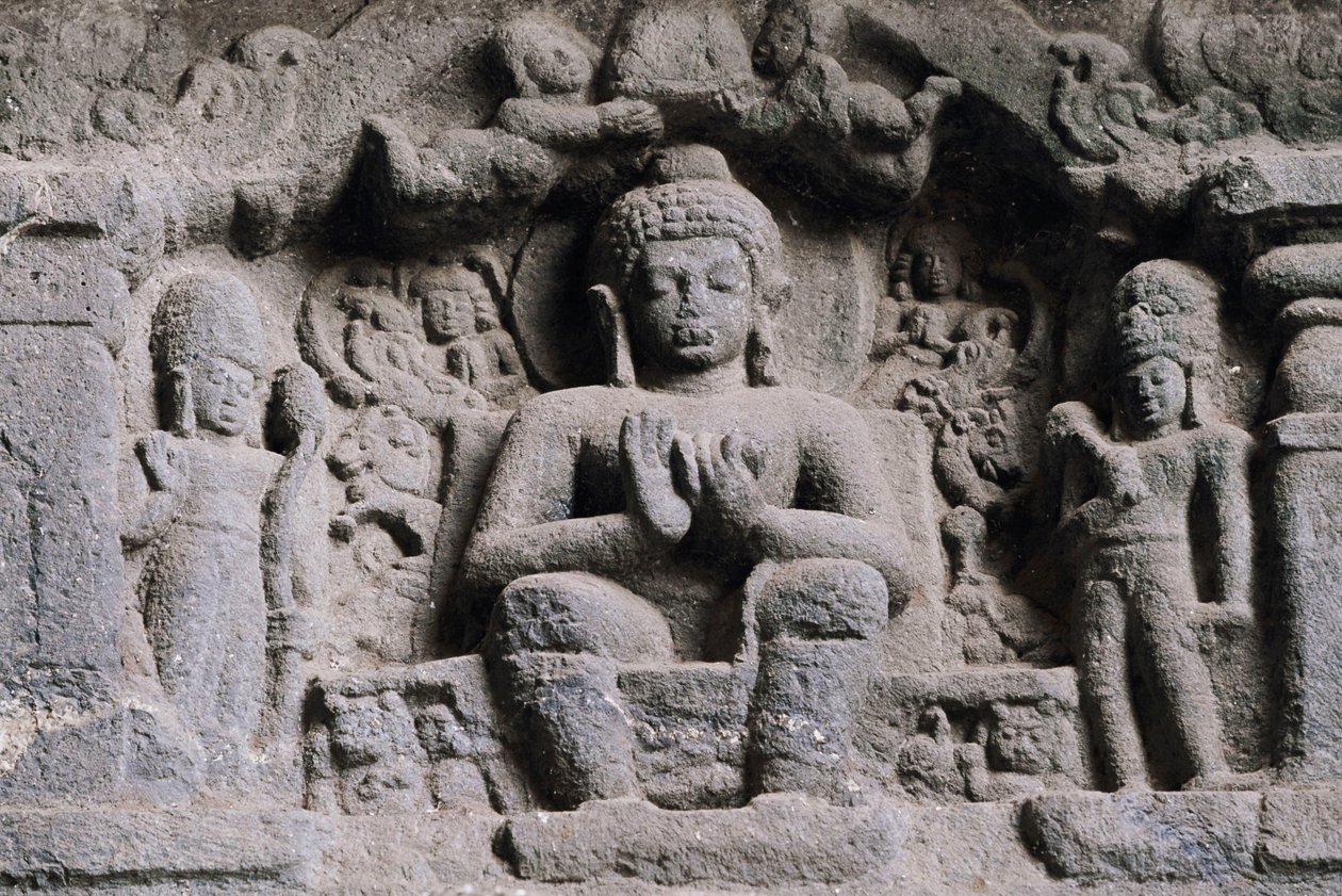 Relieff som viser Buddha, Karla-hulene, Maharashtra, India, 2. århundre. av Unbekannt Unbekannt
