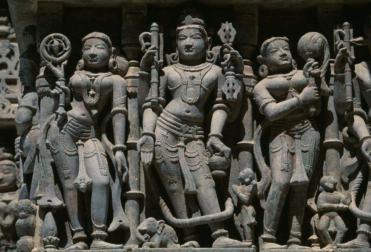 Relieff som viser mannlige og kvinnelige figurer, Adishvara-tempelet, Vimalavasi Tuk, tempelkomplekset på Shatrunjaya-høyden, Palitana, Gujarat, India av Unbekannt Unbekannt