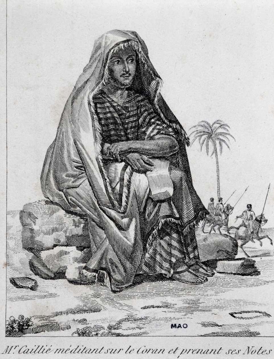 Rene Caillie (1799-1838), oppdagelsesreisende iført arabiske klær, mediterer på Koranen av Unbekannt Unbekannt