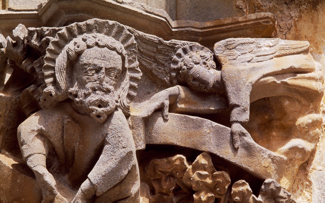 Spania, Navarra, Ujue, Santa Maria-kirken, arkitektonisk detalj av Unbekannt Unbekannt