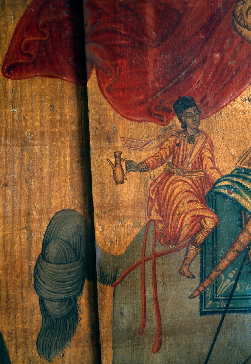 St George and Dragon, detalj av trepanel i kirken Agia Paraskevi, Anisaraki, Kreta, Hellas (bilde) av Unbekannt Unbekannt