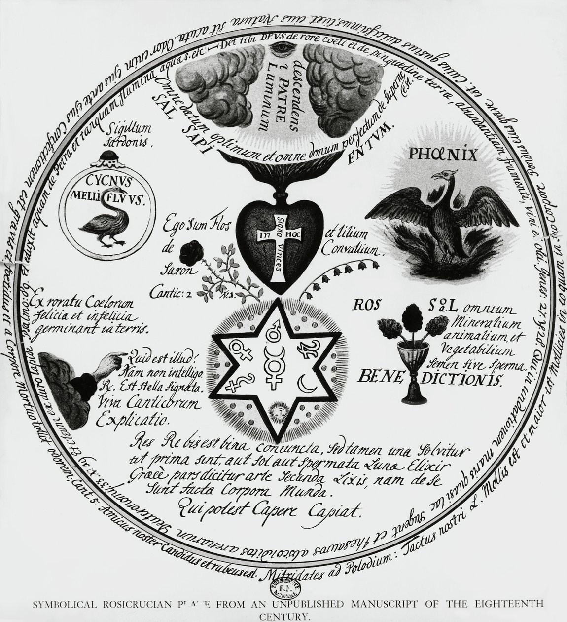 Symboler for rosenkreuzerne, tegning fra manuskript fra 1700-tallet, Frankrike av Unbekannt Unbekannt