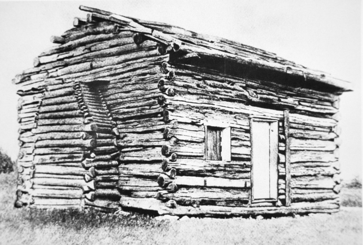 Tømmerhytta der Abraham Lincoln ble født i (s/hvitt-bilde) av Unbekannt Unbekannt