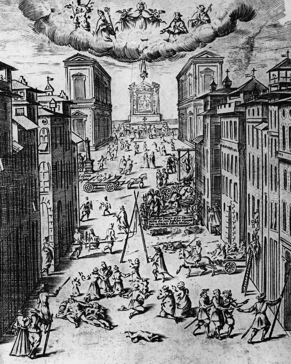 Pesten i Milano i 1630, etsning, Italia av Unbekannt Unbekannt