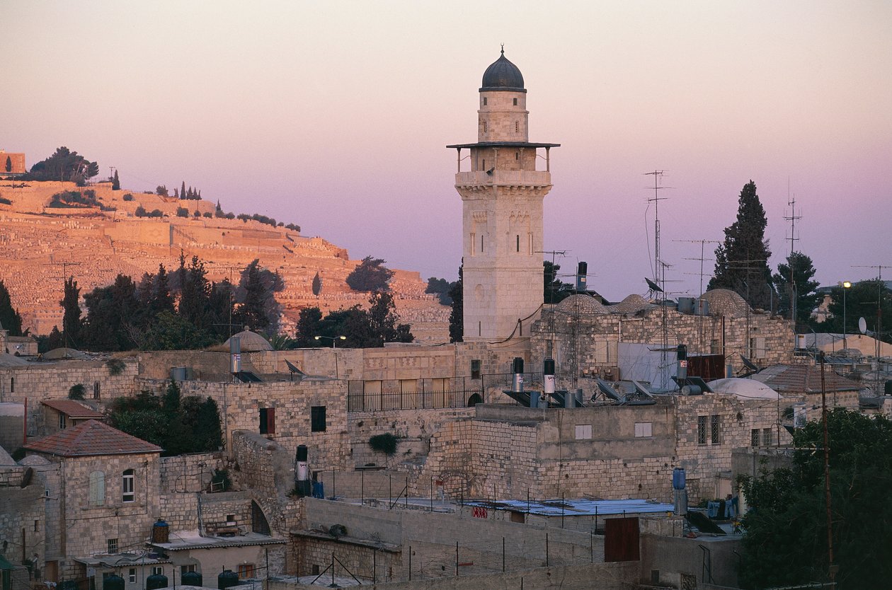 Utsikt over en minaret i det muslimske kvarteret, Jerusalem (bilde) av Unbekannt Unbekannt