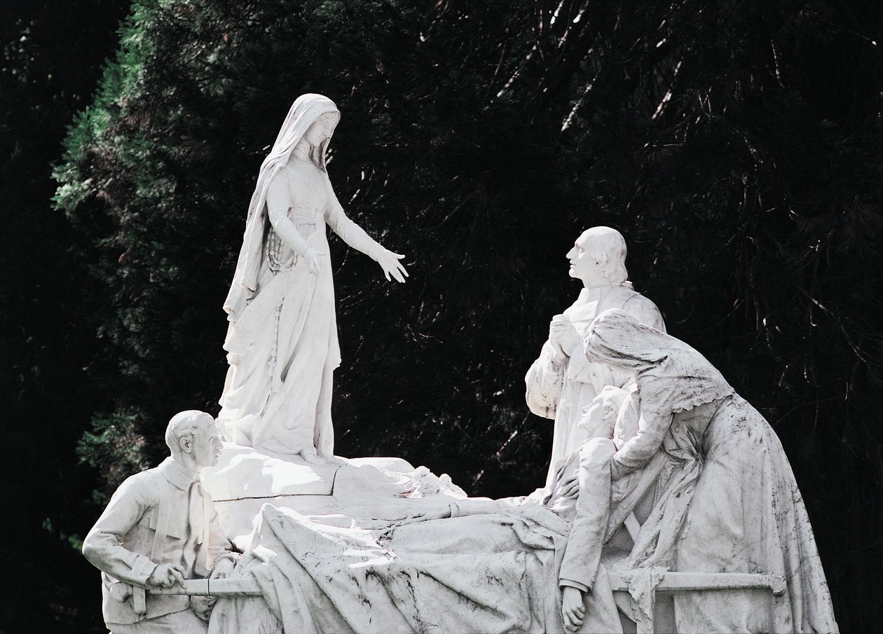 Jomfru helbredende syk person, skulpturgruppe Salus Infirmorum (Helse for syke) av Unbekannt Unbekannt