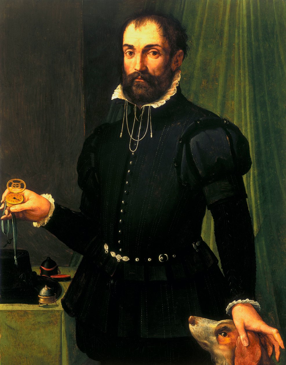 Klokker, håndledd, analogt portrett av en mann som holder en klokke, ca 1558 av Unbekannt Unbekannt