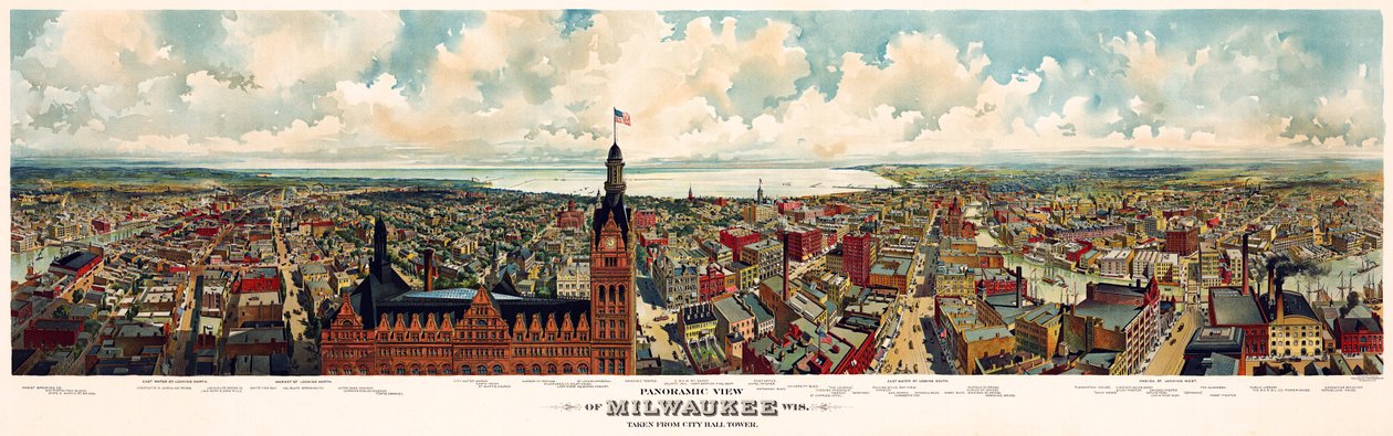 Panoramautsikt over Milwaukee, Wis. Tatt fra rådhustårnet / The Gugler Lithographic Co av Library of Congress